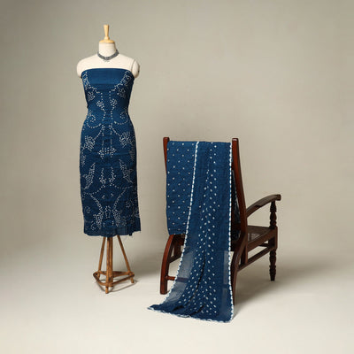 Blue - 3pc kutch tie-dye satin cotton unstitched bandhani
