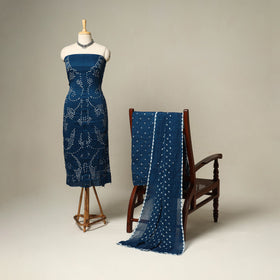 Blue - 3pc kutch tie-dye satin cotton unstitched bandhani