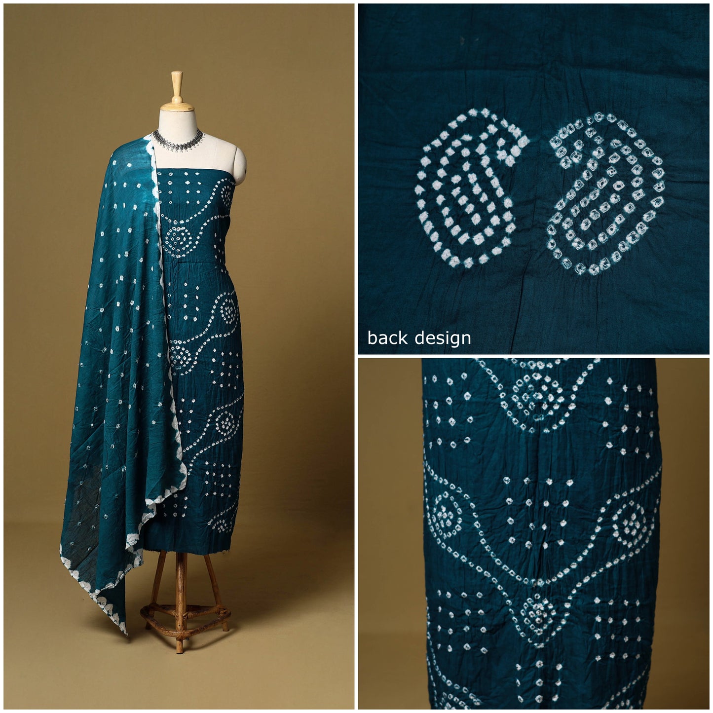 3pc kutch tie-dye satin cotton unstitched bandhani dress