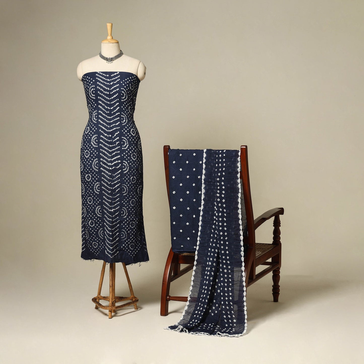 Blue - 3pc kutch tie-dye satin cotton unstitched bandhani