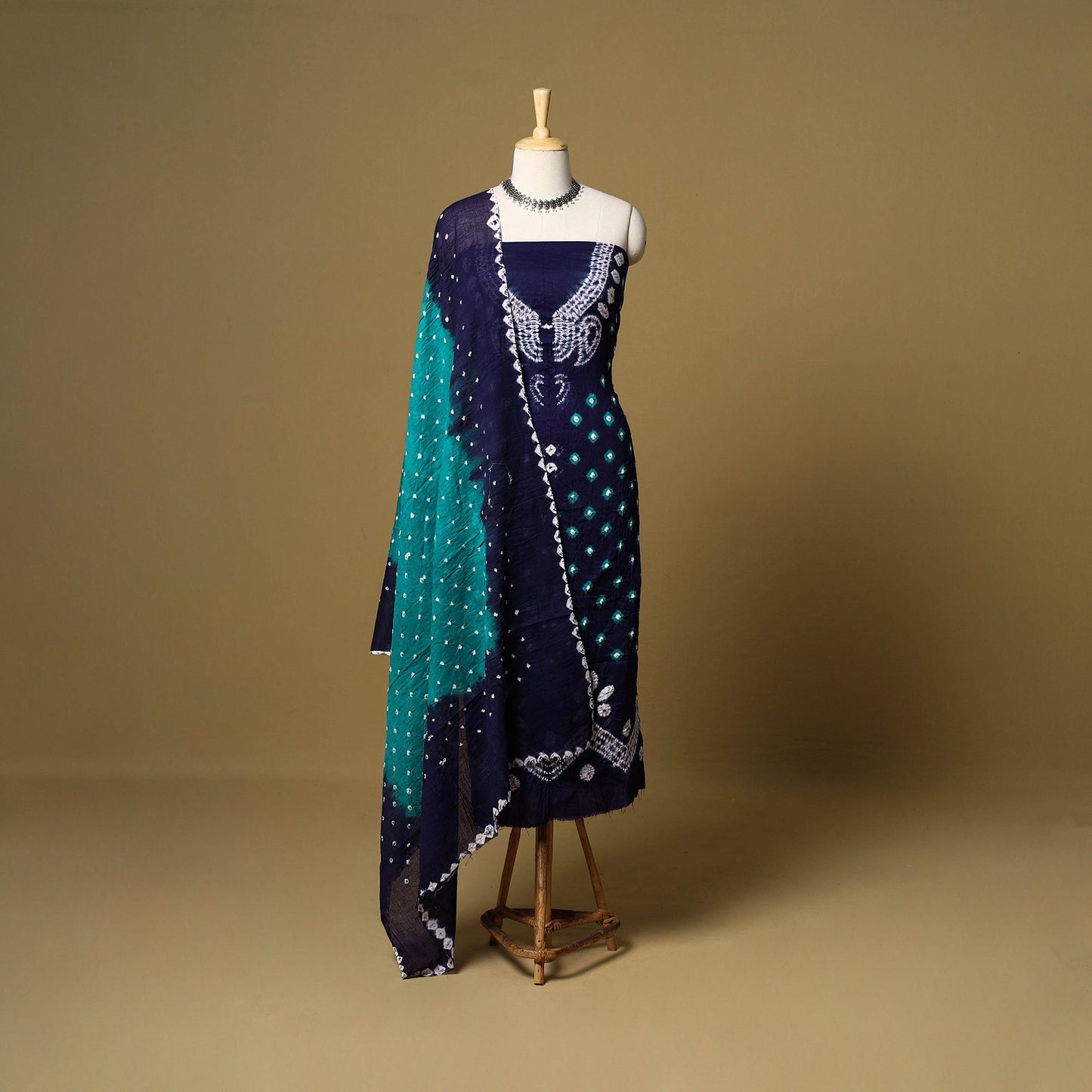 3pc kutch tie-dye satin cotton unstitched bandhani dress