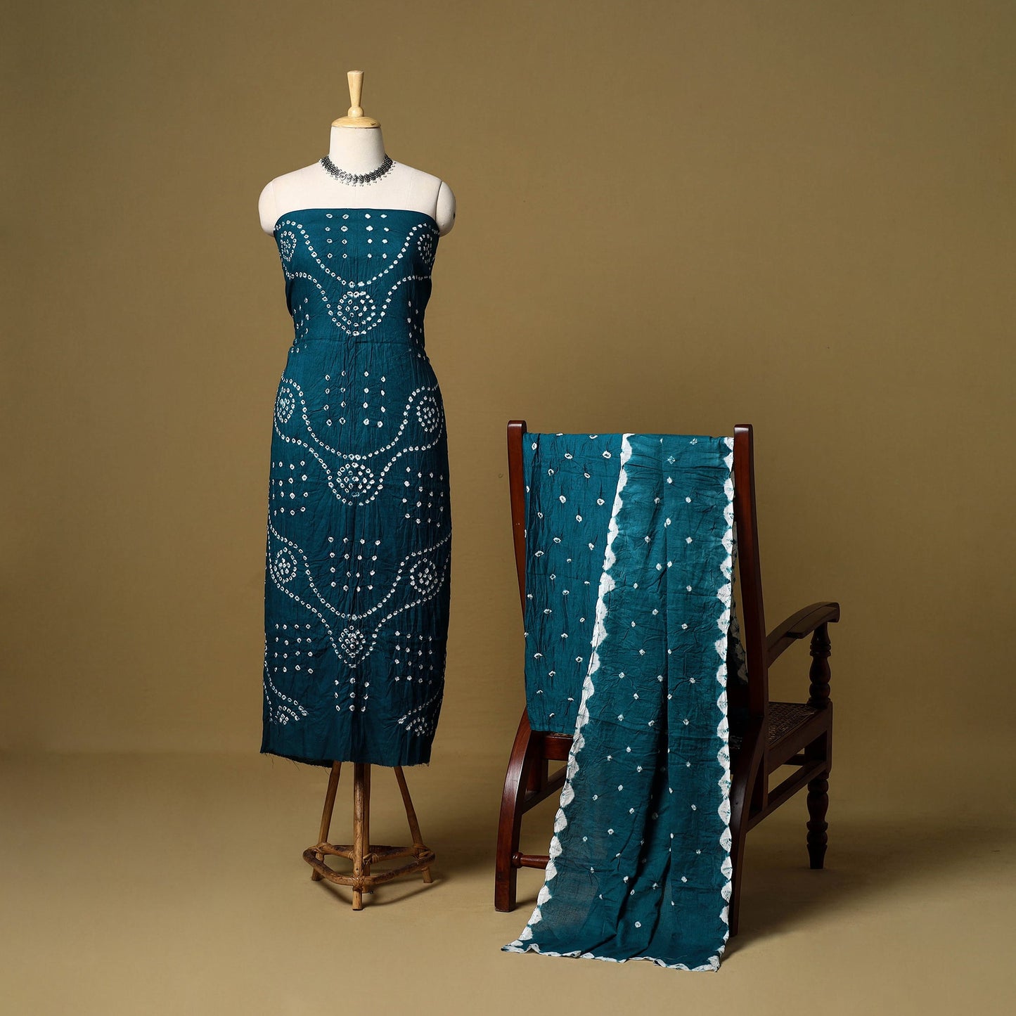 3pc kutch tie-dye satin cotton unstitched bandhani dress