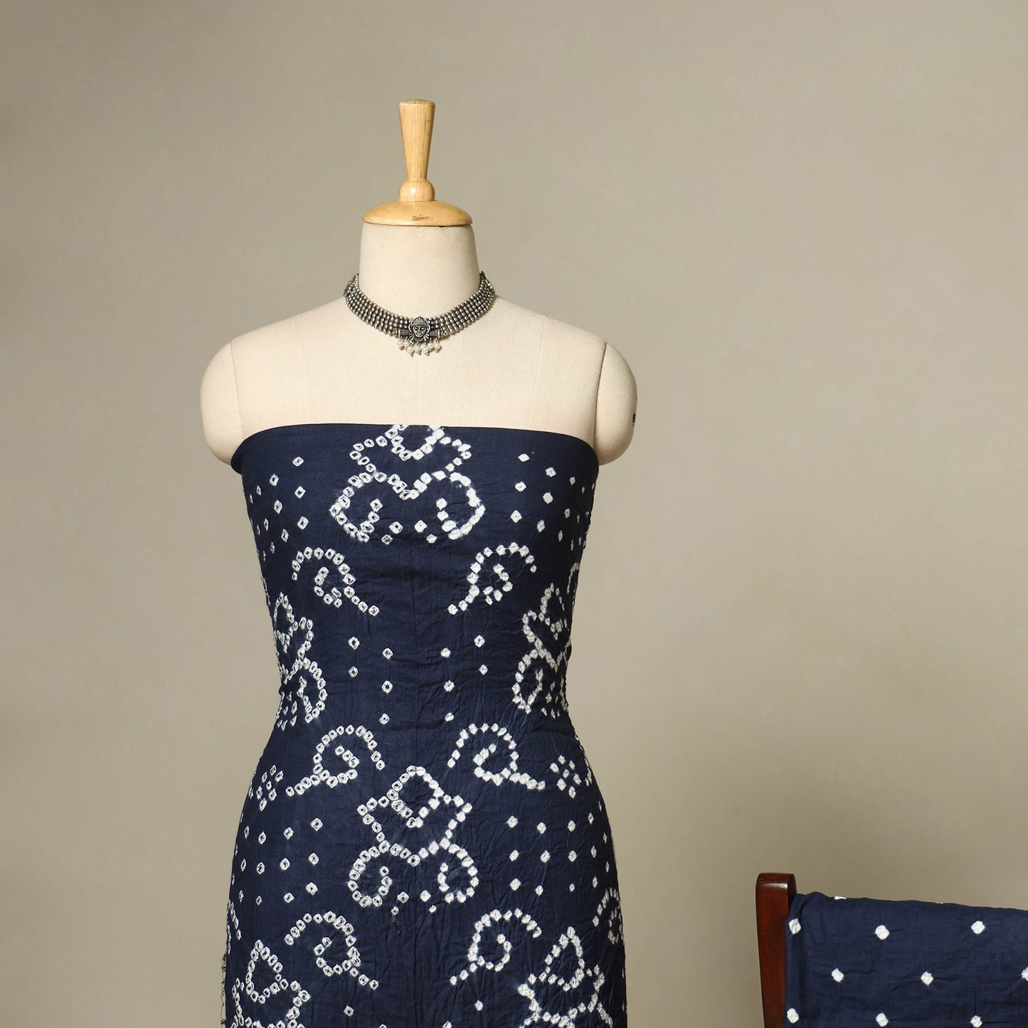 Blue - 3pc kutch tie-dye satin cotton unstitched bandhani