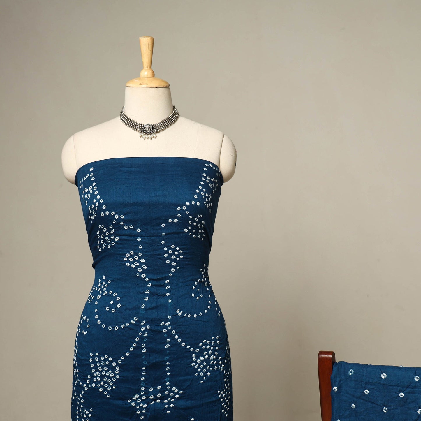 Blue - 3pc kutch tie-dye satin cotton unstitched bandhani