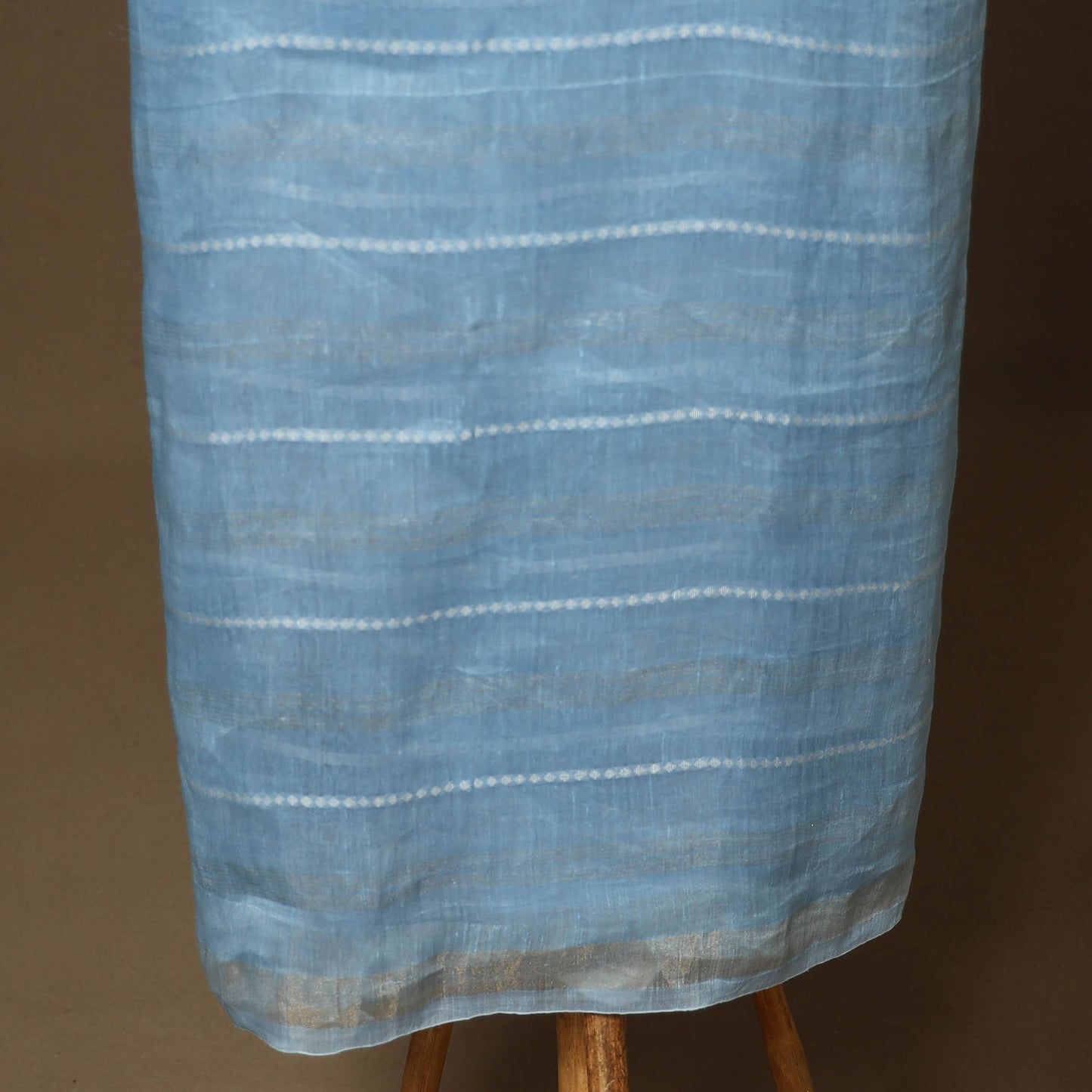 Blue - 3pc linen silk handloom unstitched plain dress