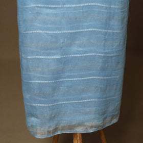 Blue - 3pc linen silk handloom unstitched plain dress