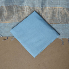 Blue - 3pc linen silk handloom unstitched plain dress