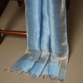 Blue - 3pc linen silk handloom unstitched plain dress