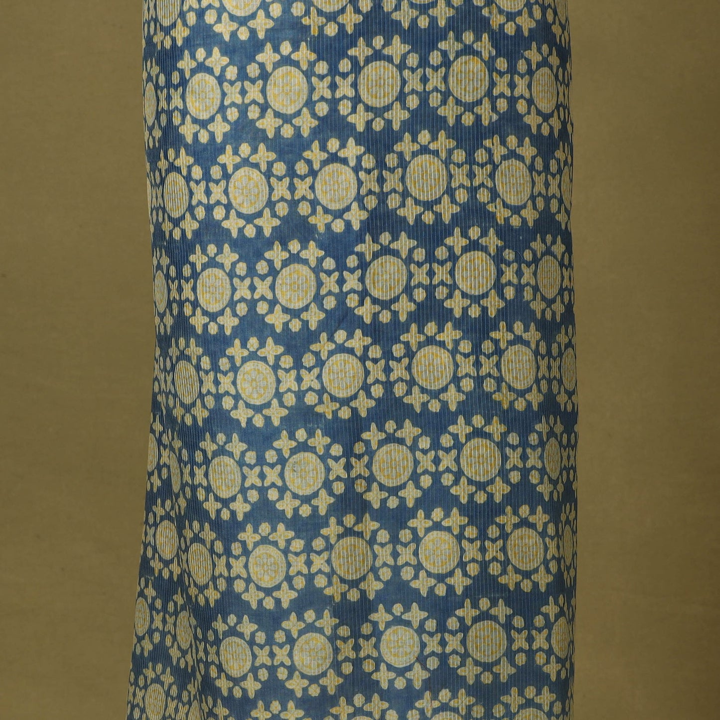 Blue 3pc Maheshwari Silk Unstitched Bagh Print Dress Material