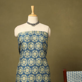 Blue 3pc Maheshwari Silk Unstitched Bagh Print Dress Material