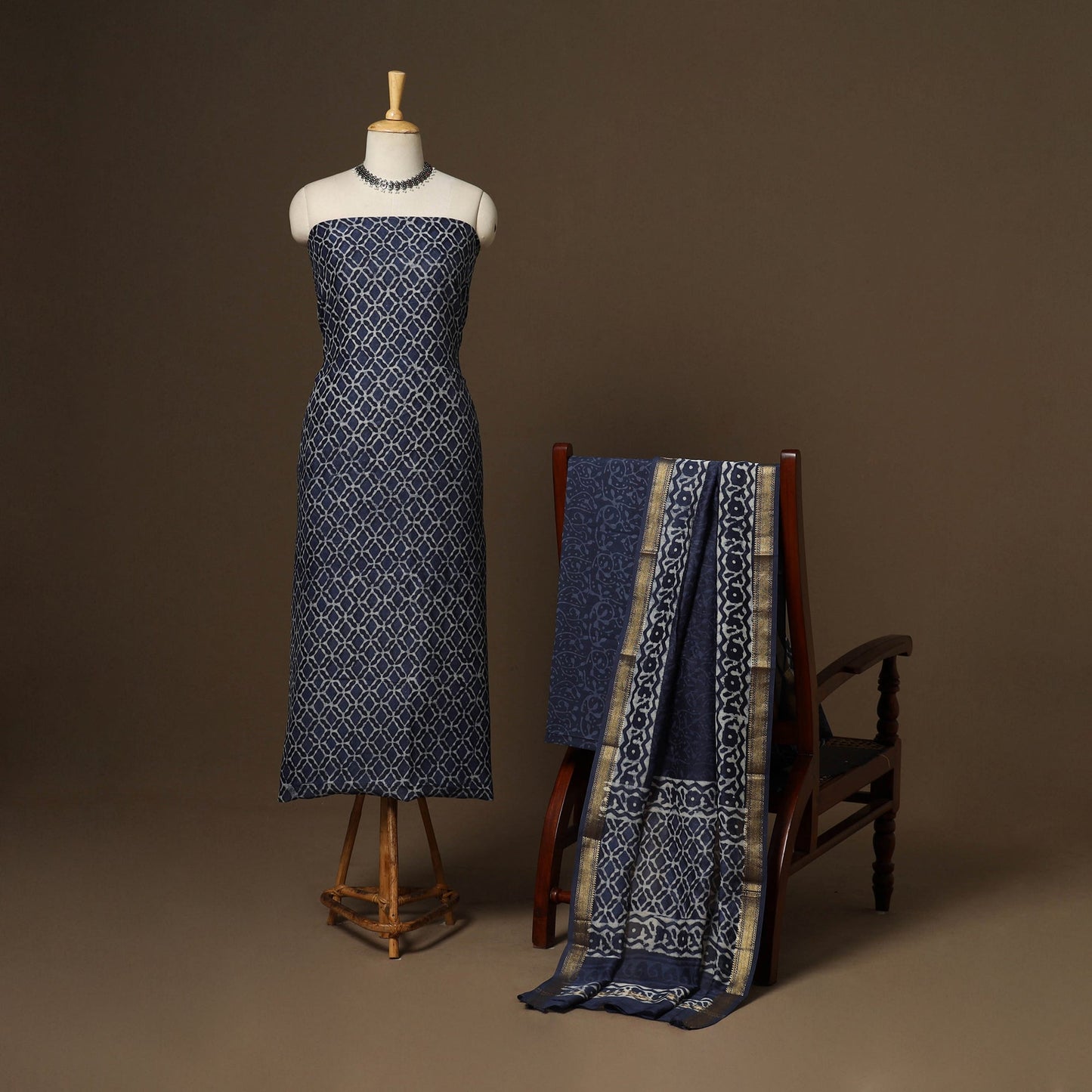 3pc maheshwari silk unstitched hand bagru dress material