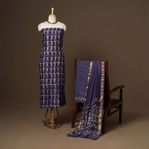 3pc maheshwari silk unstitched hand bagru dress material