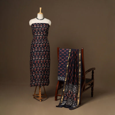 3pc maheshwari silk unstitched hand bagru dress material