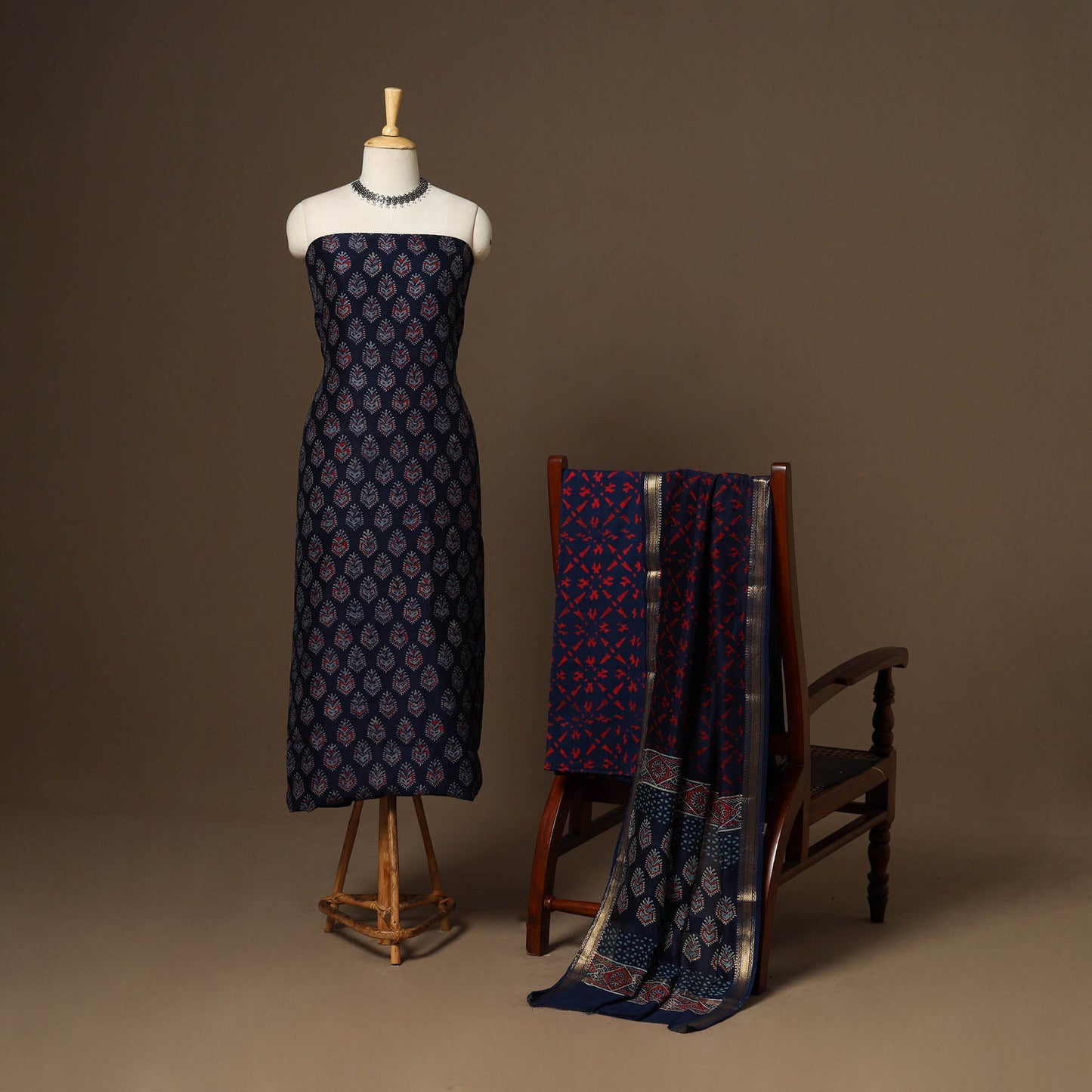 3pc maheshwari silk unstitched hand bagru dress material