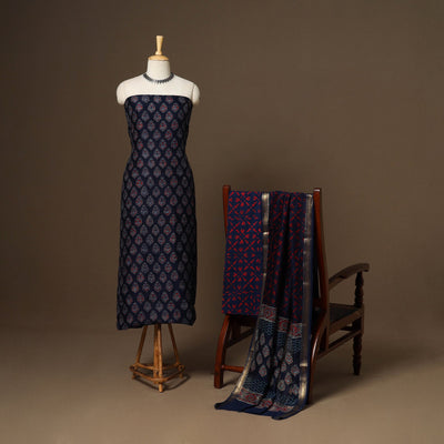 3pc maheshwari silk unstitched hand bagru dress material