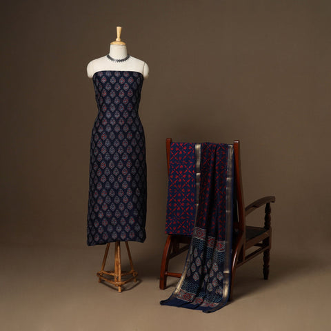 3pc maheshwari silk unstitched hand bagru dress material