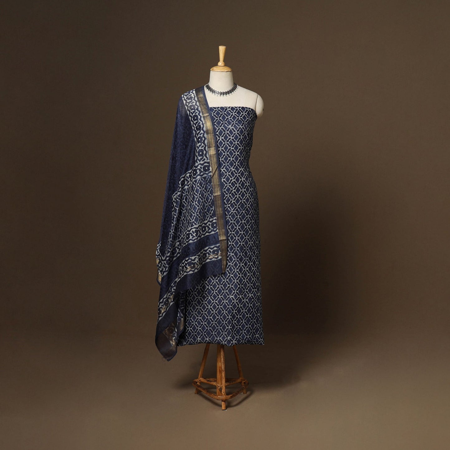 3pc maheshwari silk unstitched hand bagru dress material