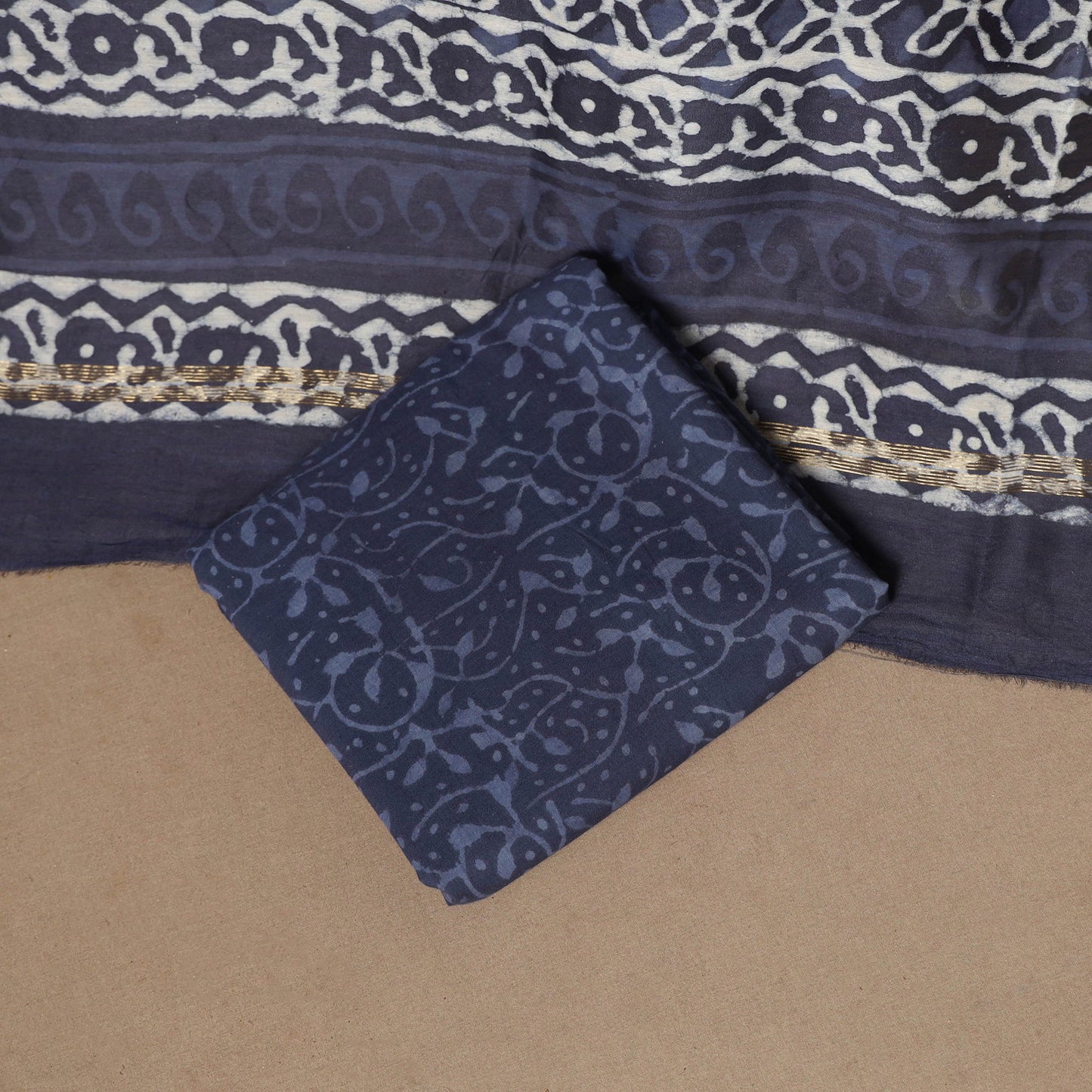 3pc maheshwari silk unstitched hand bagru dress material