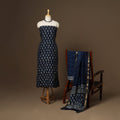 3pc maheshwari silk unstitched indigo hand bagru dress