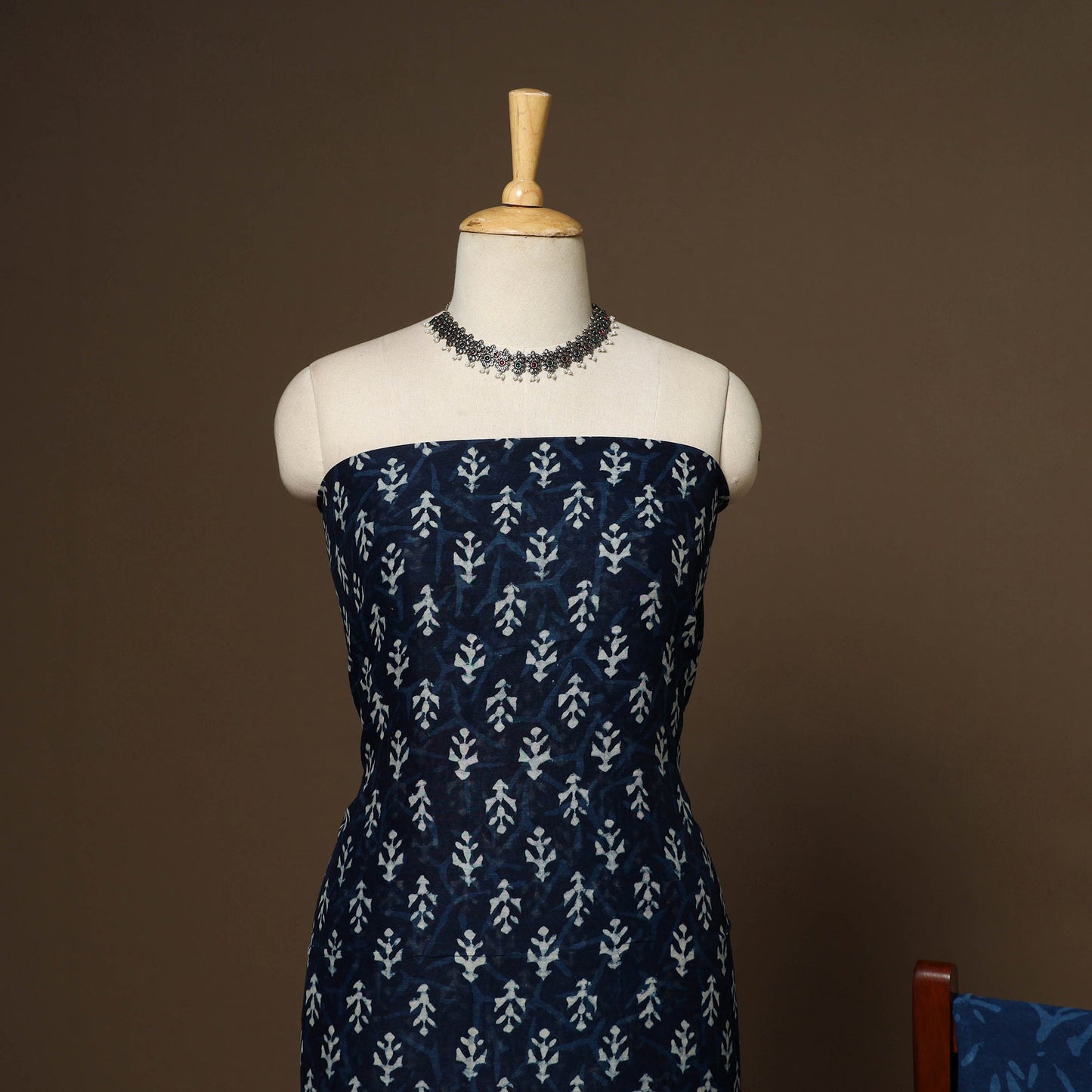 3pc maheshwari silk unstitched indigo hand bagru dress