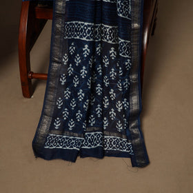 3pc maheshwari silk unstitched indigo hand bagru dress