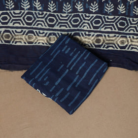 3pc maheshwari silk unstitched indigo hand bagru dress