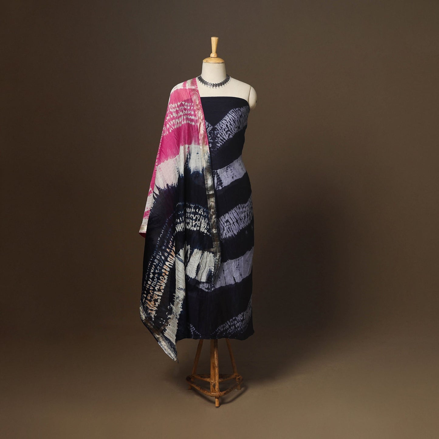 3pc maheshwari silk unstitched tie-dye shibori dress