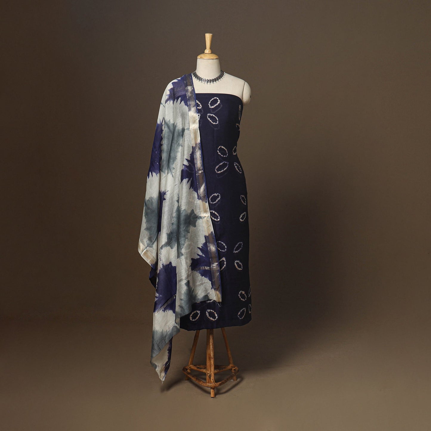 3pc maheshwari silk unstitched tie-dye shibori dress