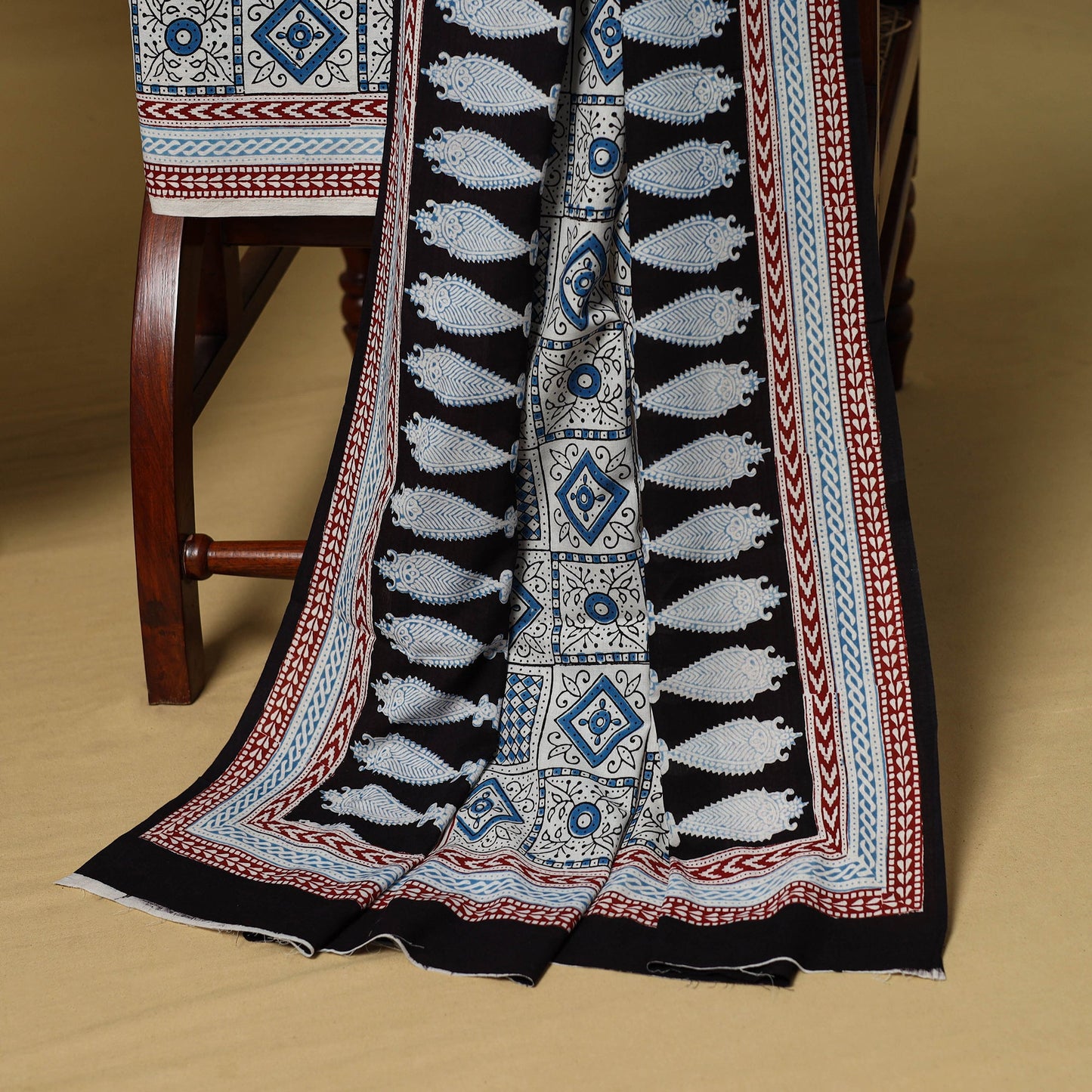 Blue - 3pc natural dyed cotton unstitched bagh dress