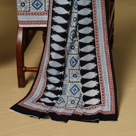 Blue - 3pc natural dyed cotton unstitched bagh dress