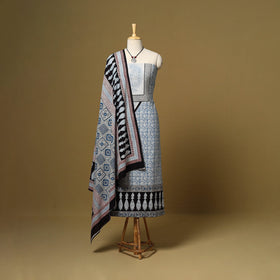 Blue - 3pc natural dyed cotton unstitched bagh dress