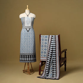 Blue - 3pc natural dyed cotton unstitched bagh dress