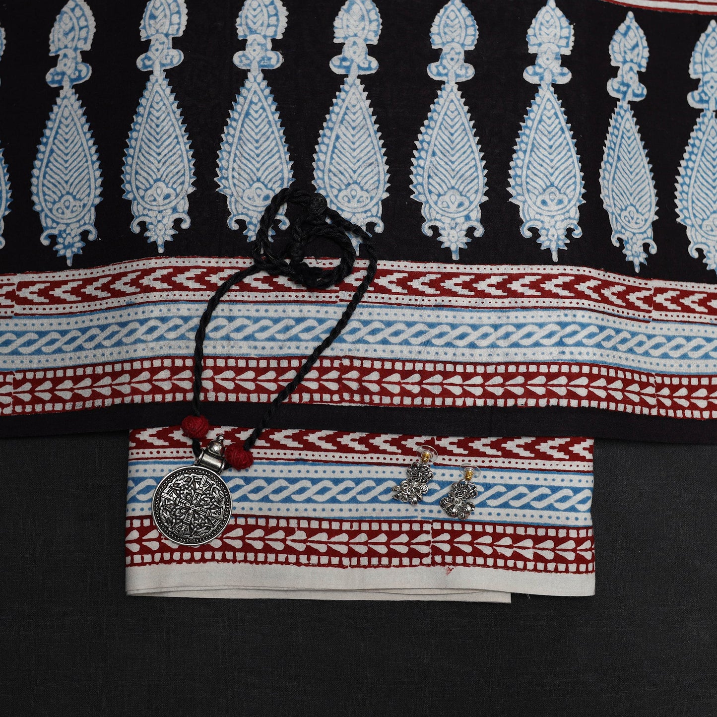 Blue - 3pc natural dyed cotton unstitched bagh dress