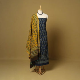 Blue - 3pc natural dyed cotton unstitched dress material 08