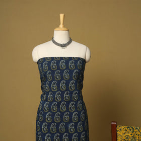 Blue - 3pc natural dyed cotton unstitched dress material 08