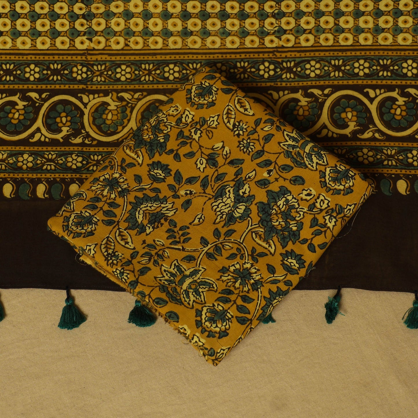 Blue - 3pc natural dyed cotton unstitched dress material 08