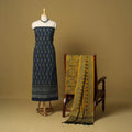 Blue - 3pc natural dyed cotton unstitched dress material 08