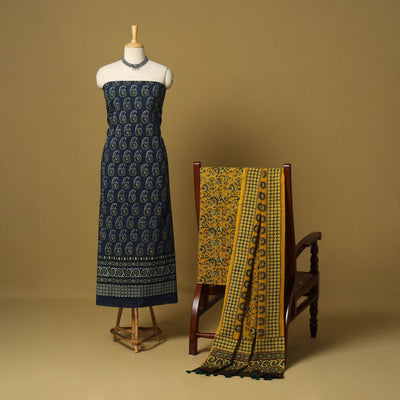 Blue - 3pc natural dyed cotton unstitched dress material 08