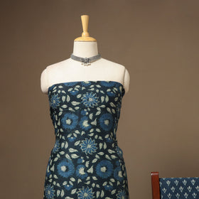 Blue 3pc Natural Dyed Maheshwari Silk Unstitched Vanaspati Jahota Dress Material