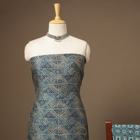 Blue 3pc Natural Dyed Maheshwari Silk Unstitched Vanaspati Jahota Dress Material