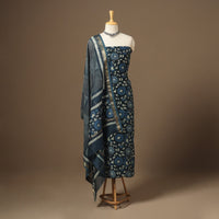 Blue 3pc Natural Dyed Maheshwari Silk Unstitched Vanaspati Jahota Dress Material