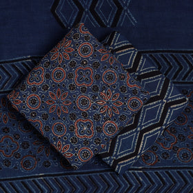  3pc Natural Dyed Ajrakh Block Printed Suit Material Set 