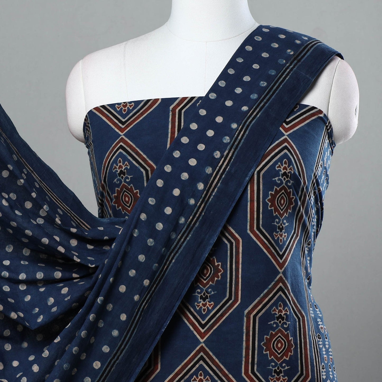 Buy 3pc Ajrakh Hand Block Printed Cotton Suit Material Set Online at iTokri.com