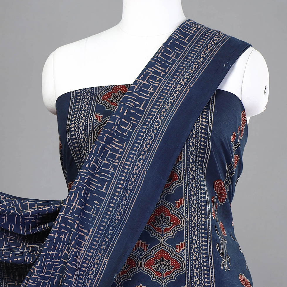 Buy 3pc Natural Dyed Ajrakh Block Printed Suit Material Set 