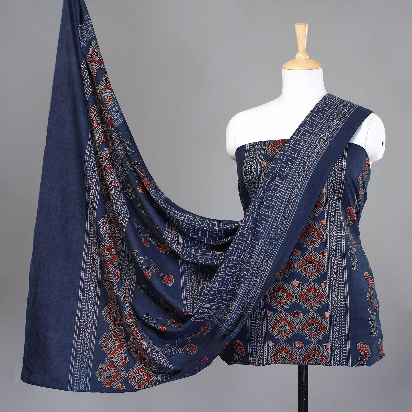 Buy 3pc Natural Dyed Ajrakh Block Printed Suit Material Set 