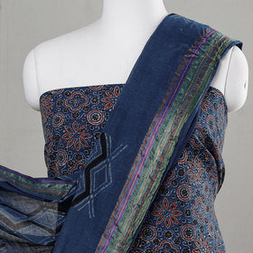  3pc Natural Dyed Ajrakh Block Printed Suit Material Set 