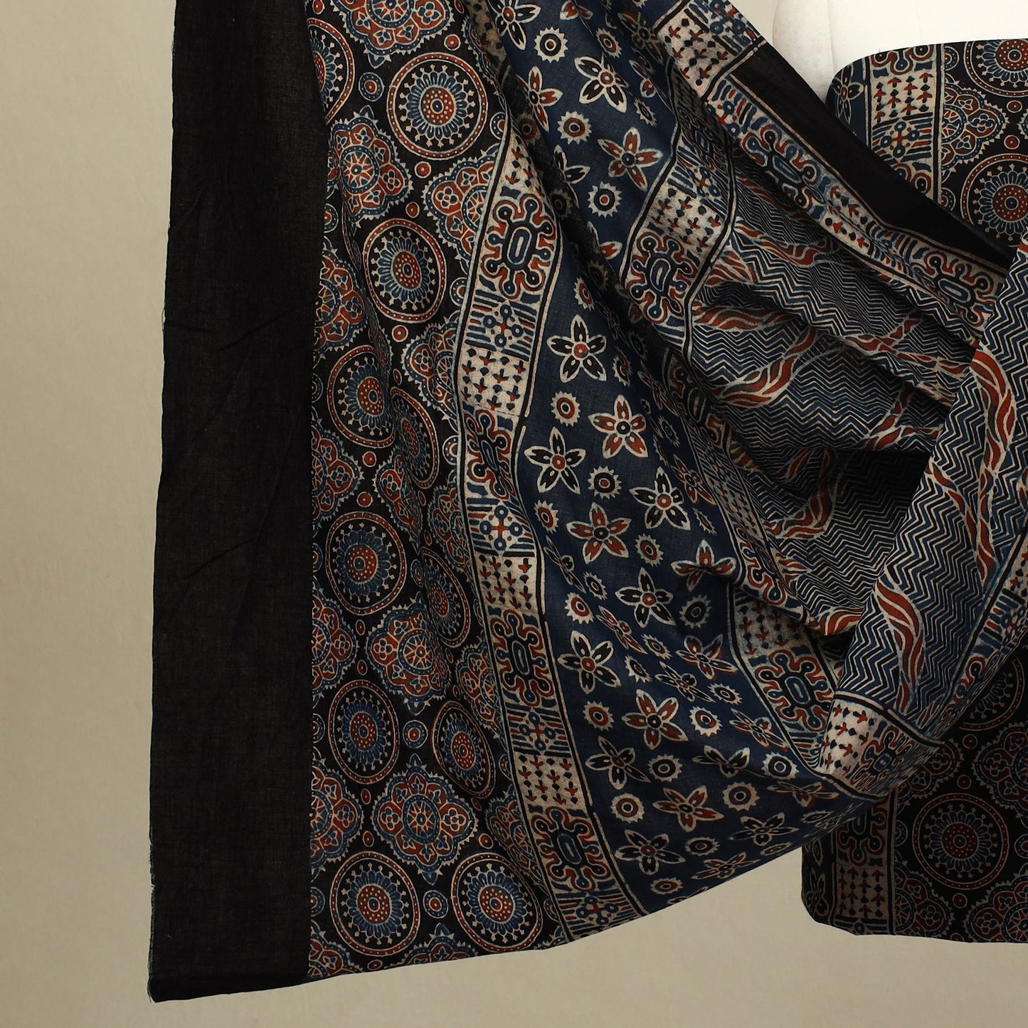  3pc  Blue Block Print Natural Dyed Ajrakh Dress Material