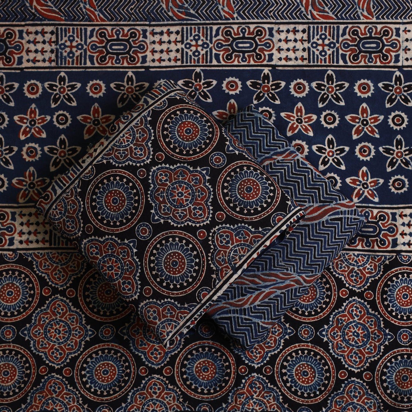  3pc  Blue Block Print Natural Dyed Ajrakh Dress Material