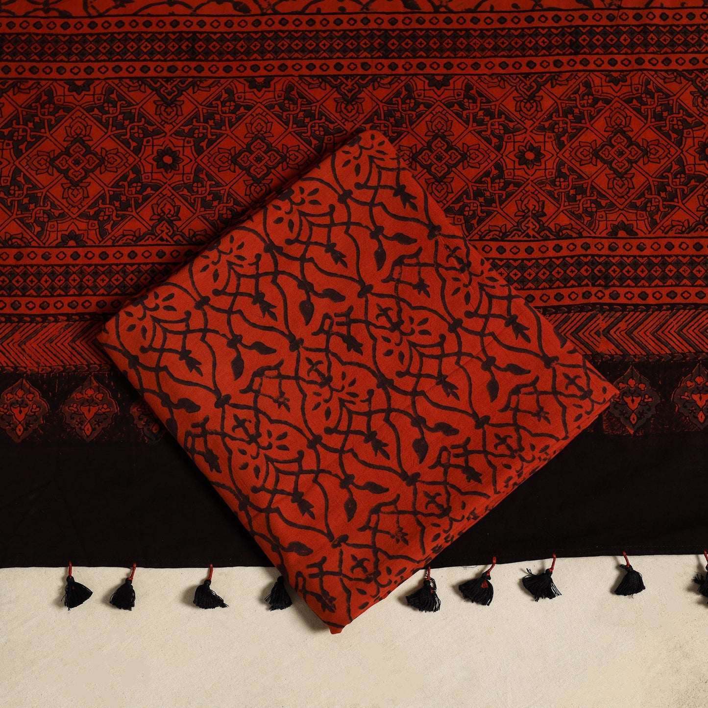 Blue 3pc Block Print Natural Dyed Ajrakh Dress Material