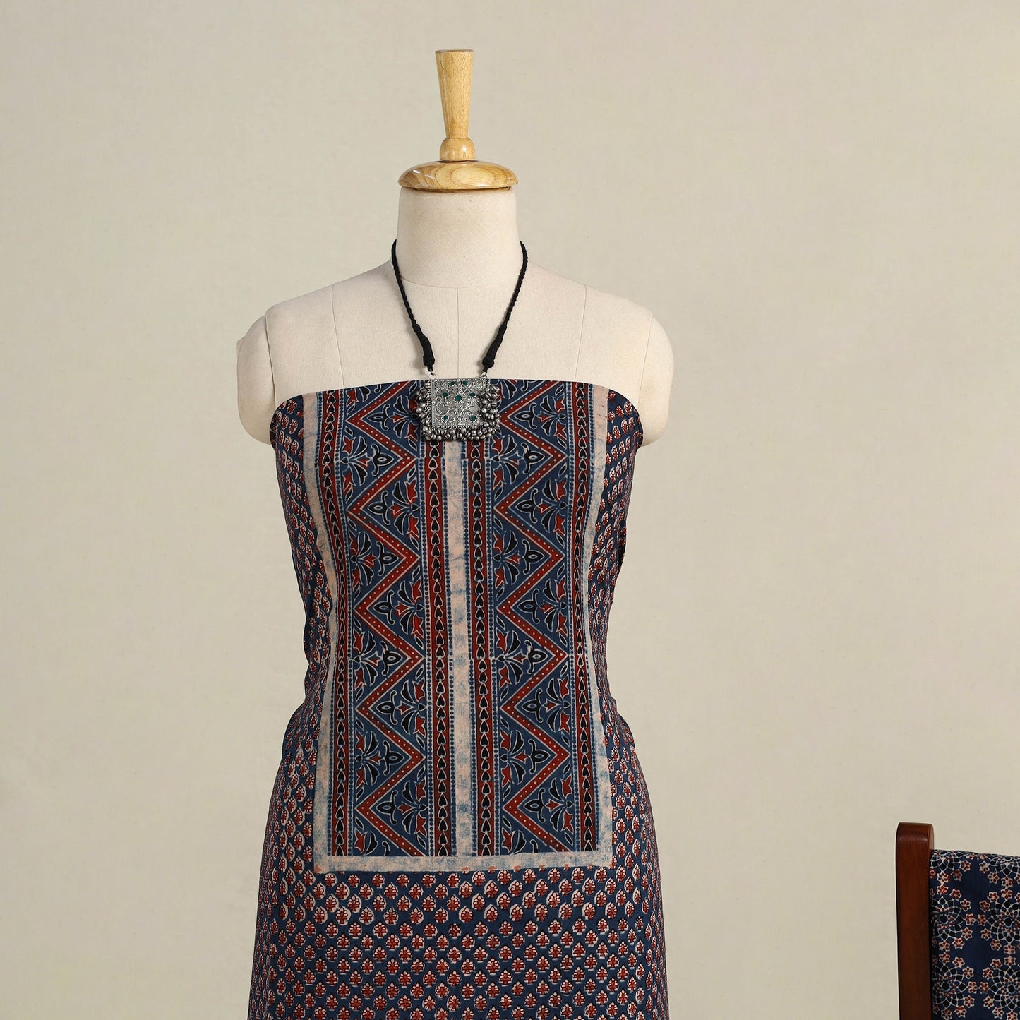 Blue 3pc Block Print Natural Dyed Ajrakh Dress Material